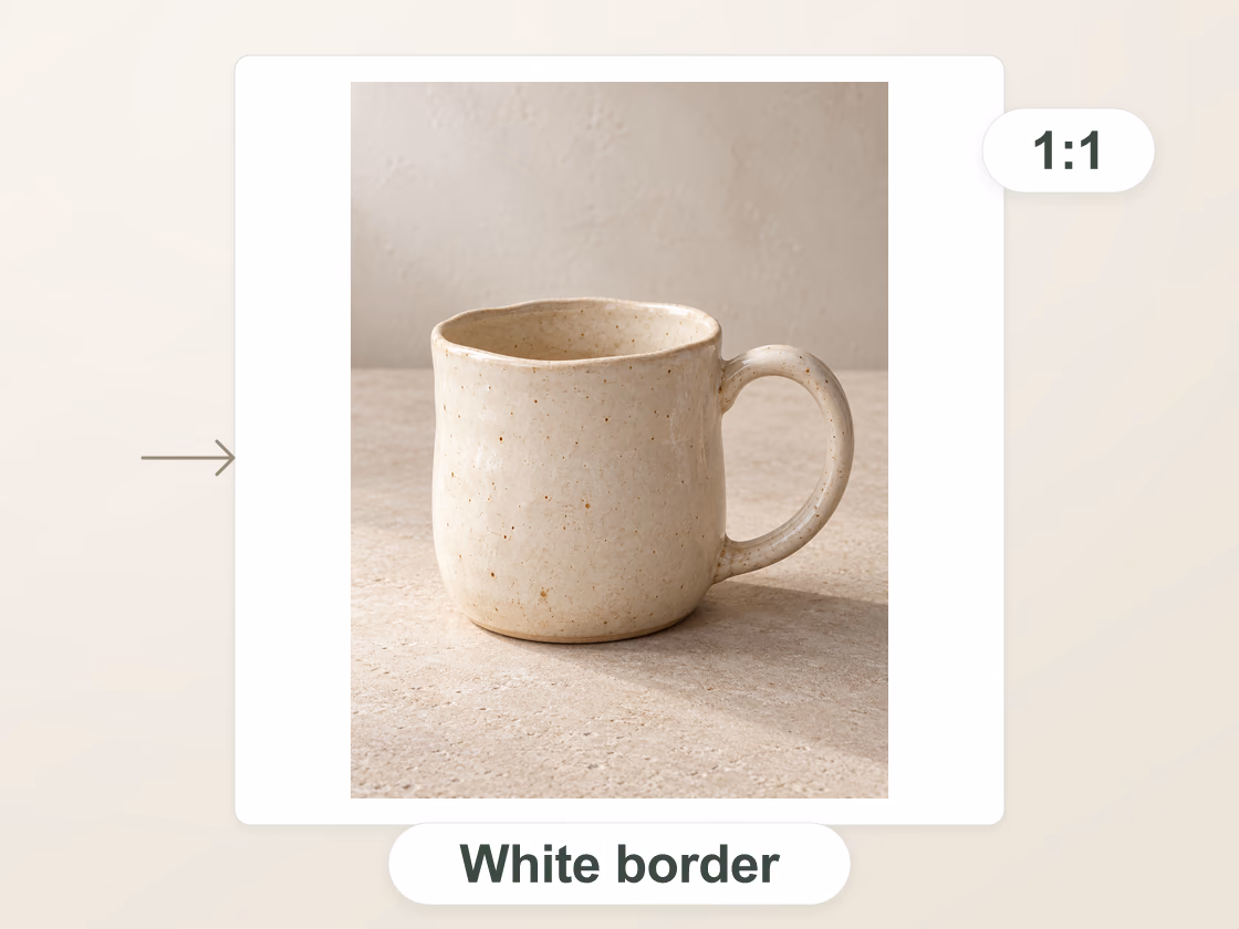 A speckled ceramic mug product photograph with a white border, preserving the full handle, natural shadow, and original stone backdrop inside a square image.
